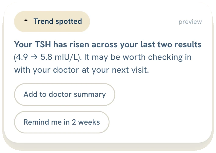 An illustrative preview of a smart follow-up alert, a gentle nudge to check in with your clinician