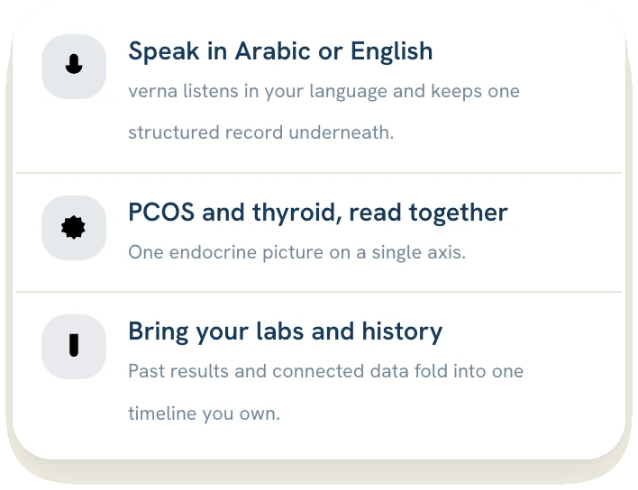 Verna Health promise screen: your health, in your voice, in one place
